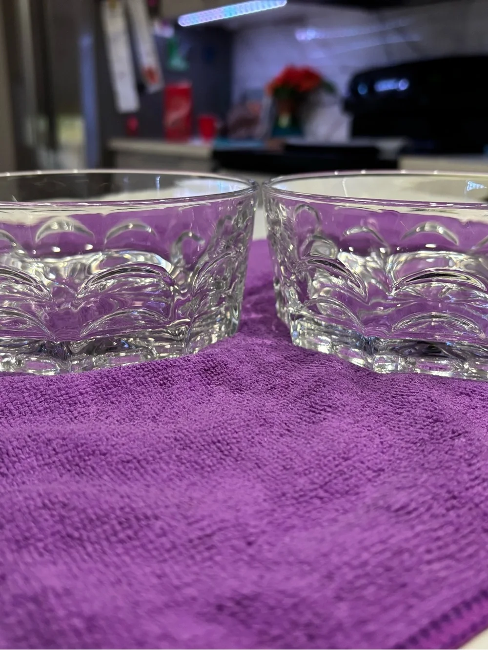 2 Vintage Duralex France Clear Glass Thumbprint Daisy Bowls - Excellent Conditio